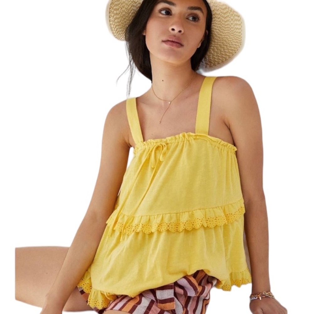 Anthropologie Ingrid Tiered Eyelet Yellow Tank Small